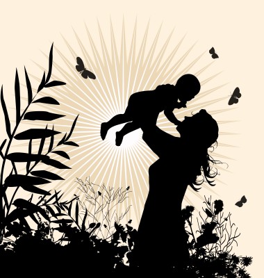 Happy family - women and her child. Vector illustration.
